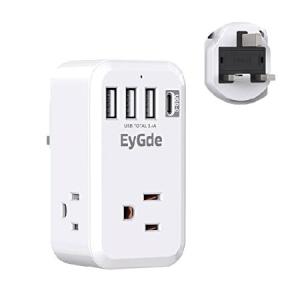 US to UK Travel Plug Adapter, EyGde Type G European Power Adapter with 3 American Outlets 3 USB Ports ＆ 1 USB C, Charger Outlet Converter for USA to