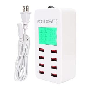 Jeankak USB Charger Station, 5V8A 8-Port USB Charger with Ultra-Quiet Cooling Fan, LCD Display Smart USB Charging Station, Desktop Multi Charger for S