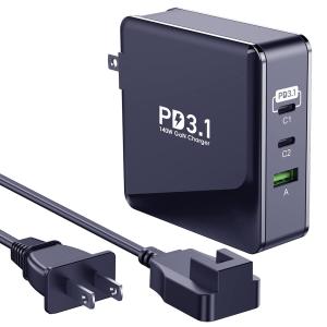 140W USB C Charger, Aftertop PD3.1 GaN 3-Port PD 100W QC22.5W Super Fast Charging Station Laptop Power Adapter for MacBook Pro 16 Leveno HP Dell iPhon