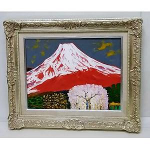 島田 勝◆油彩◆【赤富士】油絵　富士山 島田勝 「赤富士」 油絵 額縁外寸 90.0x78.0x6.5cm 絵 72.7x60.6cm F20