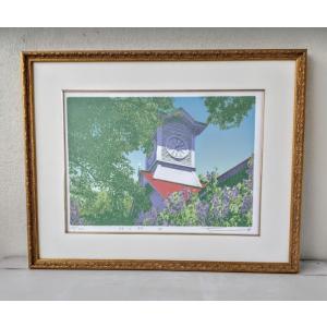 本間武男「北の街II」シルクスクリーン　25/350　 額縁外寸57.8ｘ45.8ｘ2.2cm   ...