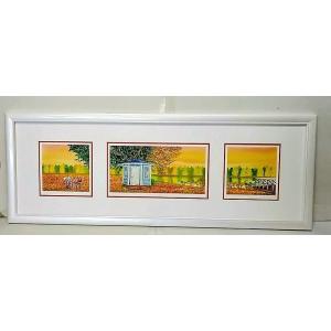 栗乃木ハルミ「 秋の湖畔」3枚セット  ジクレー59/300  額縁外寸95.5ｘ35.5cm　内寸...