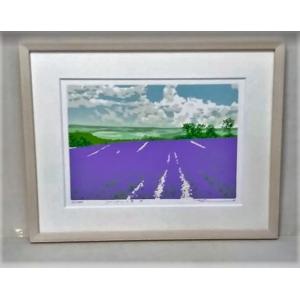 本間武男「ラベンダーの里VI」 シルクスクリーン　16/350　額縁外寸57.8ｘ45.8ｘ2.2c...