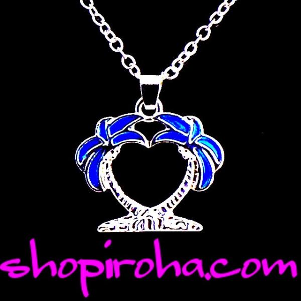 ヤシの木ハートネックレス ペンダント palm tree sweet love heart シルバー...