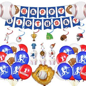 PRATYUS 誕生日飾り付け 野球風船 アルミバルーン HAPPYBIRTHDAYバナー  ハンギングスワール ケーキトッパー バースデー飾り