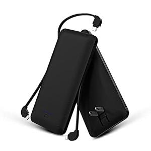 モバイルバッテリー 大容量 コンセント 10000mAh 3ケーブル内蔵 2USBポート iphone対応/microUSB/type-cコネク