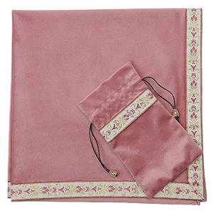 Kuai タロットクロス パステルカラー 68×68cm 2点セット ベルベット ポーチ付 タロット カード 占い 鑑定 厚手 (ローズピンク+