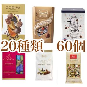 20種類 60個 チョコ詰め合わせセット リンツ ゴディバ マセズ スイスデリス ノーブル お試し コストコ GODIVA マセス お花見 パーティ 贈り物 差し入れに
