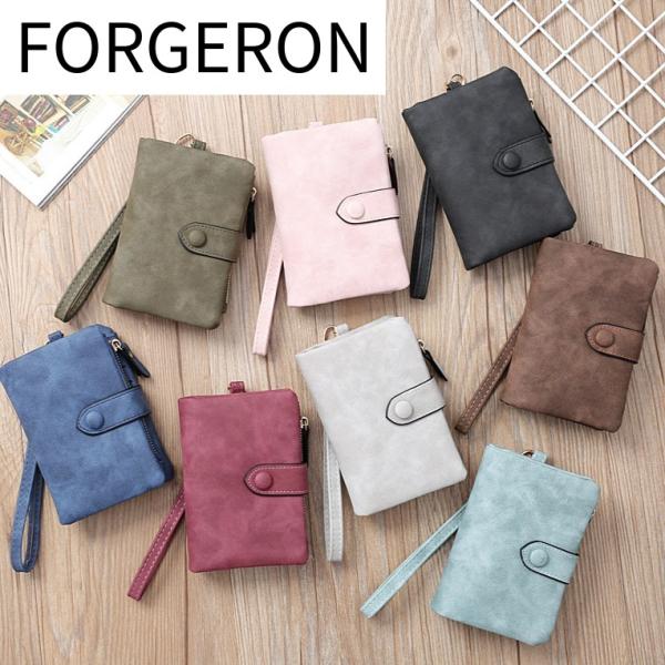 FORGERON PUスエード ベルト付き柔らか二つ折り財布 くすみカラー お札入れ 小銭入れ カー...