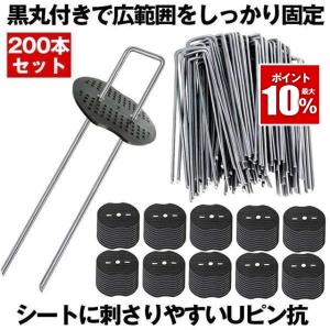 Uピン杭 防草シート ピン 黒丸付  固定ピン 除草シート 200本 セット防そうシート 防そうしーと 固定用 固定 人工芝 おさえピン 押さえピン 15cm 園芸シート