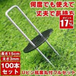 Uピン杭 防草シート ピン 黒丸付 固定ピン 除草シート 100本 セット防そうシート 防そうしーと 固定用 固定 人工芝 おさえピン 押さえピン 15cm 園芸シート