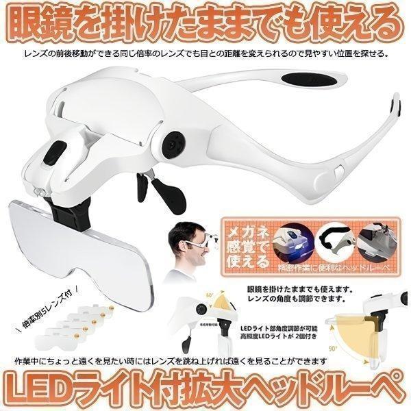 拡大鏡 ルーペ LED ライト付き ヘッドルーペ メガネ めがね 作業用ルーペ 虫眼鏡 メガネルーペ...