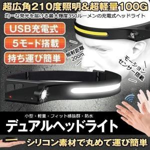ヘッドライト 超広角 照射 充電式 USB LED デュアル ヘッドランプ 5種点灯モード 100g 軽量 アウトドア用 防水 釣り 登山 作業灯 懐中電灯 防災 DRYTO