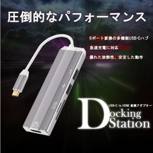 USB C ハブ USB Type C 変換 アダプタ HDMI  高速データ 転送 アルミニウム合金製 高解像度 4K USB3.0, USB2.0 SD MicroSD DOCK6IN1｜shopkurano