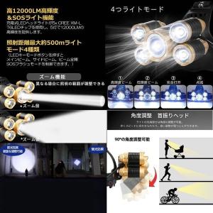 USB充電式 12000LEDヘッドライト 4...の詳細画像3