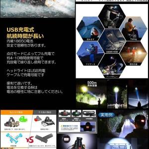 USB充電式 12000LEDヘッドライト 4...の詳細画像5