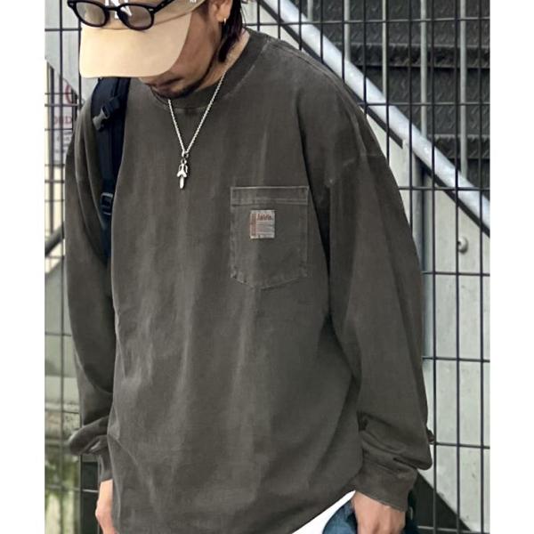 《JaVaジャバ コラボ》綿100％ピグメント加工ポケット付きロングTee