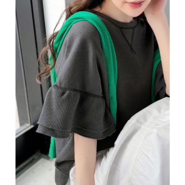 《JaVaジャバコラボ》甘さと着やすさの絶妙バランス。ワッフルダブルフリルトップス (半袖)