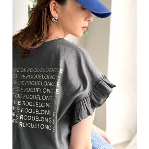《JaVaジャバコラボ》着るだけで主役級。綿100％バック箔プリント袖フリルTシャツ（半袖）