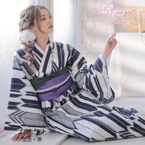 浴衣 大人浴衣 やぶさめ ネイビー 白 クール 2点セット レトロ浴衣 ゆかた モダン Ryuyu シンプル 上品 レトロ 古典 アンティーク フェミニン