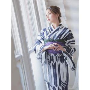 浴衣 大人浴衣 やぶさめ ネイビー 白 クール...の詳細画像2