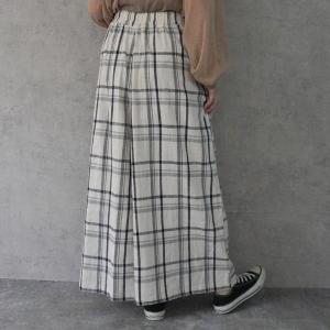 チェックフレアーワイドパンツ スカーチョ 麻 ...の詳細画像3