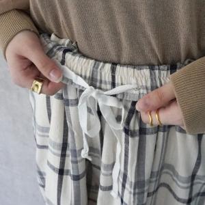 チェックフレアーワイドパンツ スカーチョ 麻 ...の詳細画像5