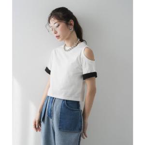 カットオフバイカラースリーブTシャツ 韓国 夢...の詳細画像3