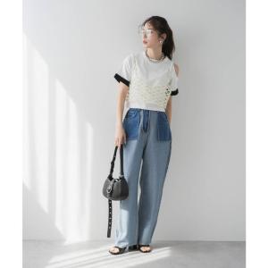 カットオフバイカラースリーブTシャツ 韓国 夢...の詳細画像5