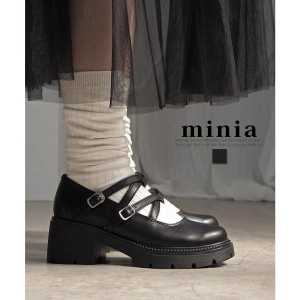 ダブルストラップ厚底シューズ 6cmヒール minia ◇ ドレスシューズ レースアップシューズ 紐...