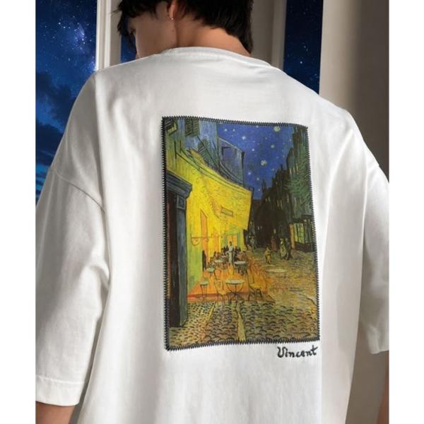 《ゴッホ絵画グラフィック》ステッチ刺繍MIXデザイン 高機能半袖Tシャツ【接触冷感・UVカット機能付...