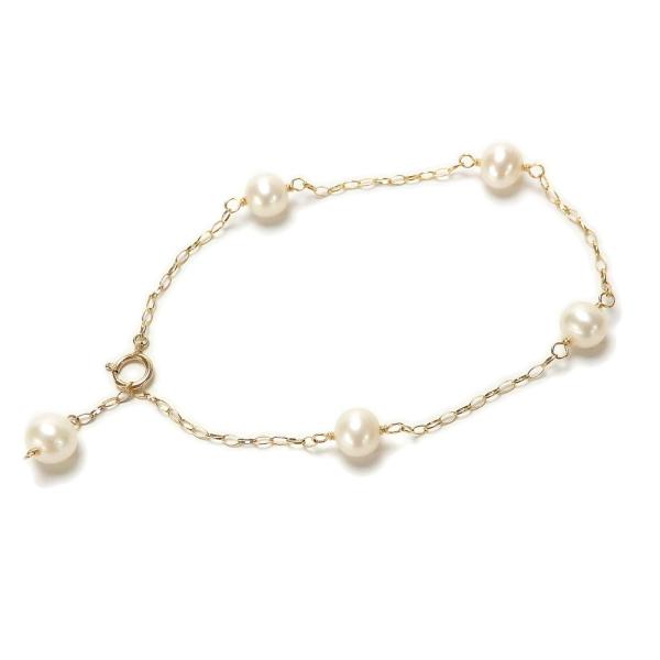 ブレスレット K10 ゴールドチェーン パール ステーション 淡水パール 淡水真珠 6-6.5mm ...