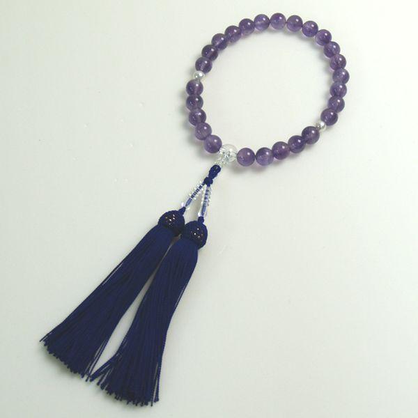 天然石 本真珠 念珠 天然石 アメジスト10mm 本真珠6.0〜7.0mm  念珠ケース付き 数珠 ...