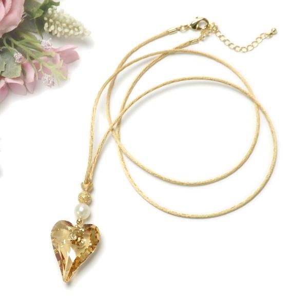 ネックレス エレガンス ハート ペンダント 真珠 ＆ スワロフスキー クリスタル 淡水真珠 淡水パー...