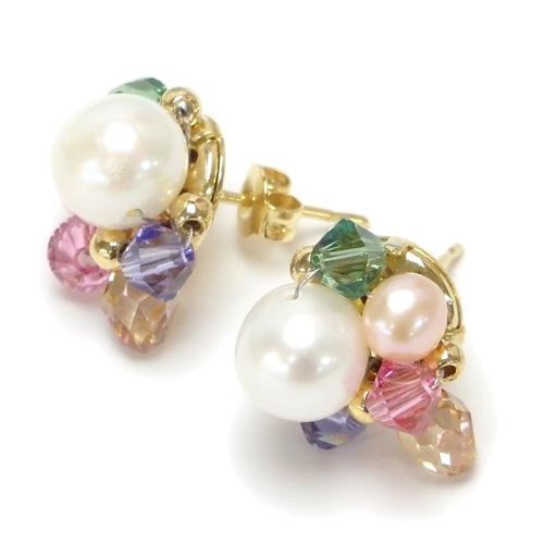 メール便 ビジュー カラースワロフスキー パール ピアス イヤリング 淡水真珠 淡水パール レディー...