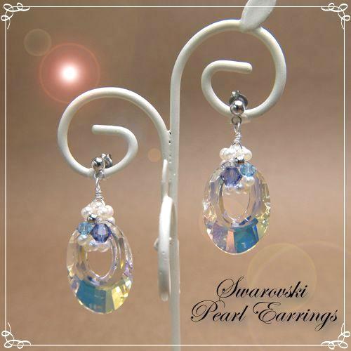 オーバル スワロフスキー ベビーパール ピアス イヤリング 淡水真珠 レディース チタンピアス クリ...