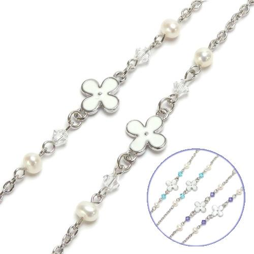 クロネコ便 ギフトケースつき  メガネチェーン 白いお花 ＆ パール スワロフスキー レディース 眼...