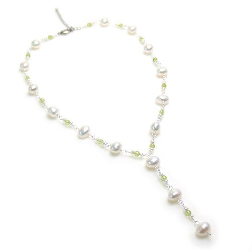 ネックレス ペリドット パール Ｙ字 天然石＆淡水真珠 淡水パール ペリドット ホワイトデー ギフト...