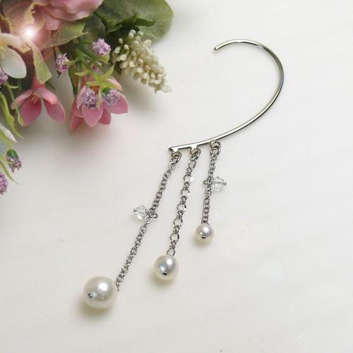 淡水パール スワロフスキー イヤーフック 大粒 淡水真珠 スワロフスキー イヤーカフ ホワイトデー ...