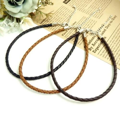 四つ編み エコレザー レザー調 合皮コード アンクレット シンプル 男性用 メンズ レディース 軽量...