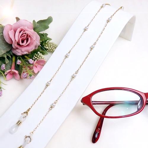 メガネチェーン 18金 淡水パール ステーション 真珠 4-4.5mm K18YG ネックレスになる...