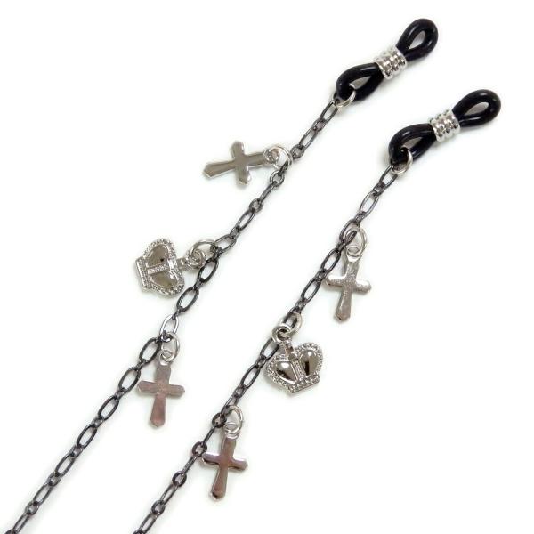 メール便 メガネチェーン 王冠 ＆ 十字架 クラウン クロス 眼鏡チェーン めがねチェーン ゴスロリ...