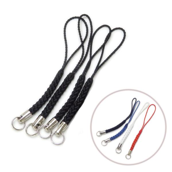 根付け紐 根付紐 ストラップ 金具 4本 黒 白 青 赤 シルバーカラー 二コイル付き アクセサリー...