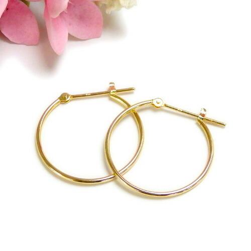K18 フープ ピアス 1×20mm パイプ クロッシング 18金 18K YG イエローゴールド ...