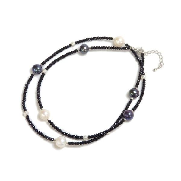 淡水パール ブラックスピネル ステーション ロング ネックレス 淡水真珠 シルバーミラーボール シル...