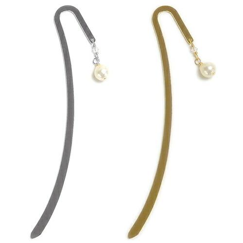 メール便 しおり ブックマーカー 真珠の夫人 あこや バロック パール クリーム系 金属 メタル シ...