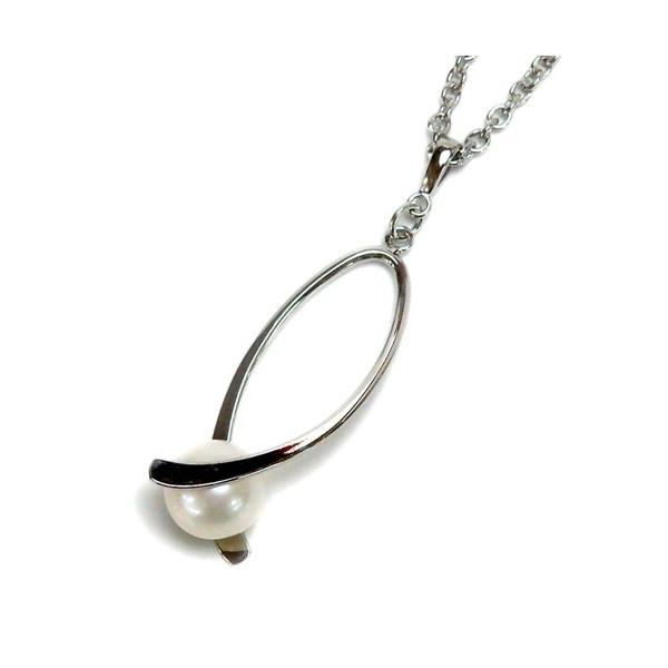 メール便 ひねり デザイントップ 淡水パール ロングネックレス ペンダント シルバーカラー ねじり ...