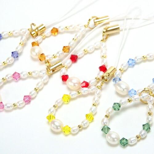 メール便 ストラップ パール 携帯 トップパール 七色 スワロフスキー 淡水真珠 スマホストラップ ...