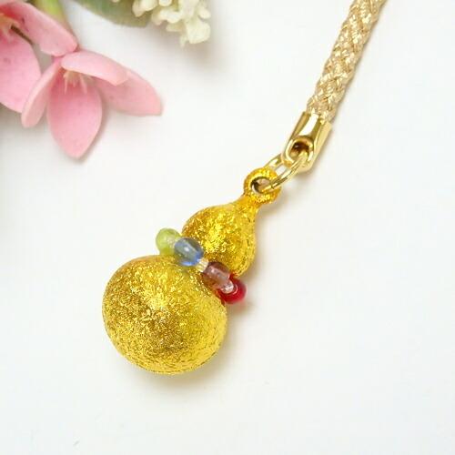 メール便 開運 七色 厄除け ひょうたん 水琴鈴 根付 ストラップ 金色 瓢箪 ミュージックボール ...