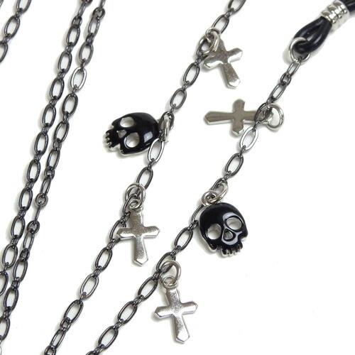 メール便 メガネチェーン ドクロマーク 十字架 スカル ＆ クロス 眼鏡 チェーン 骸骨 ゴスロリ ...